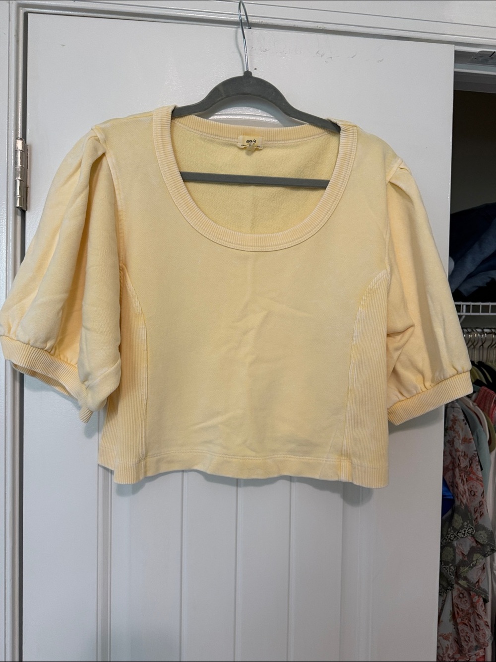 aerie Pale Yellow Puff-Sleeve Cropped Top